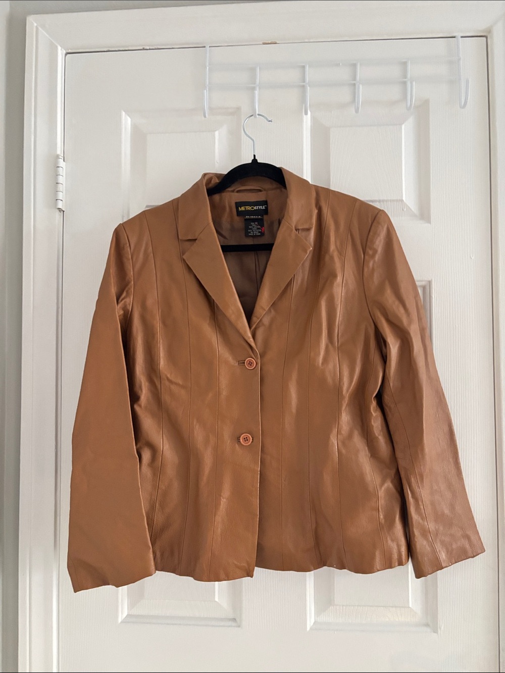 metrostyle Women's Caramel Leather Blazer Jacket